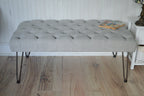 Seating Style Chesterfield Deep Buttoned Footstool in Casino  Silver With Hairpin Legs