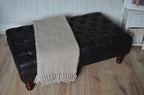 Handmade Antique Black Faux Suede  Chesterfield Footstool  Coffee Table – Footrest – Mahogany Turned Hardwood Legs