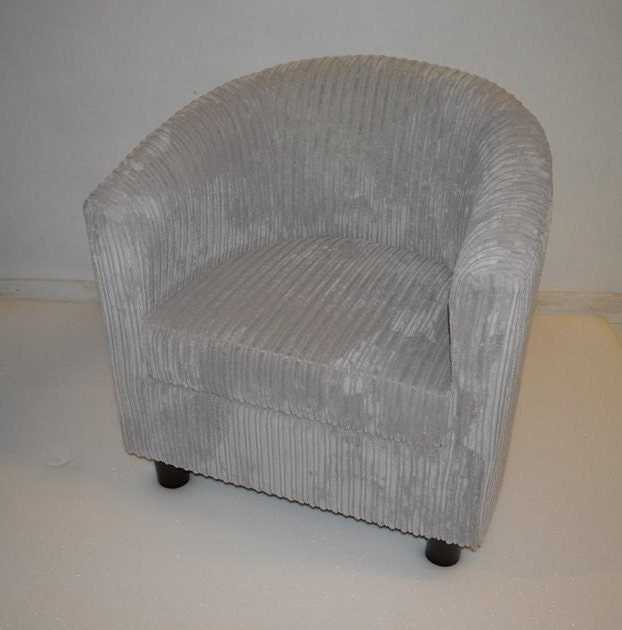 Accent Tub Chair Upholstered in a Luxurious Silver Jumbo Cord Fabric
