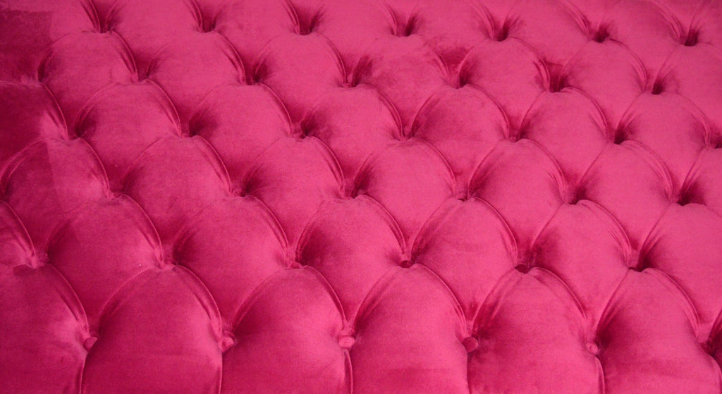 Chesterfield Extra Large Deep Buttoned Footstool in Monaco Wine Velvet  With Turned Hardwood Legs