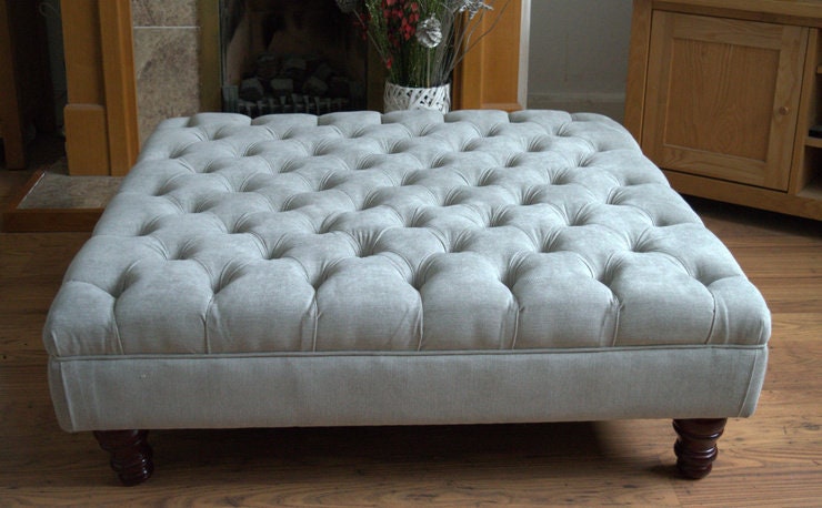100cm x 100cm Extra Large Square Design Deep Buttoned Chesterfield Footstool  in Casino Silver Fabric