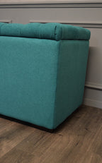 XXL Chesterfield Storage Bedding Box in Mallard Green Fabric With Mahogany Feet