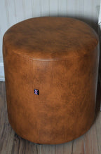 Circular round Drum footstool upholstered in Premium Tan Faux Leather