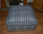 Fixed Soft Cushion Top Square Design Footstool in Gey Tarton Check  With Turned Hard Wood Feet
