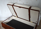 Mayfair Ottoman Footstool With Storage in Ivory Boucle Fabric With Chestnut Faux Leather Base