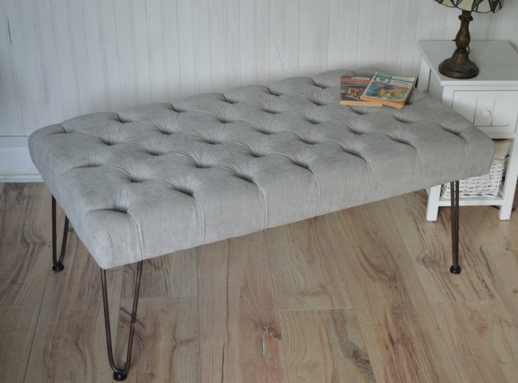 Seating Style Chesterfield Deep Buttoned Footstool in Casino  Silver With Hairpin Legs