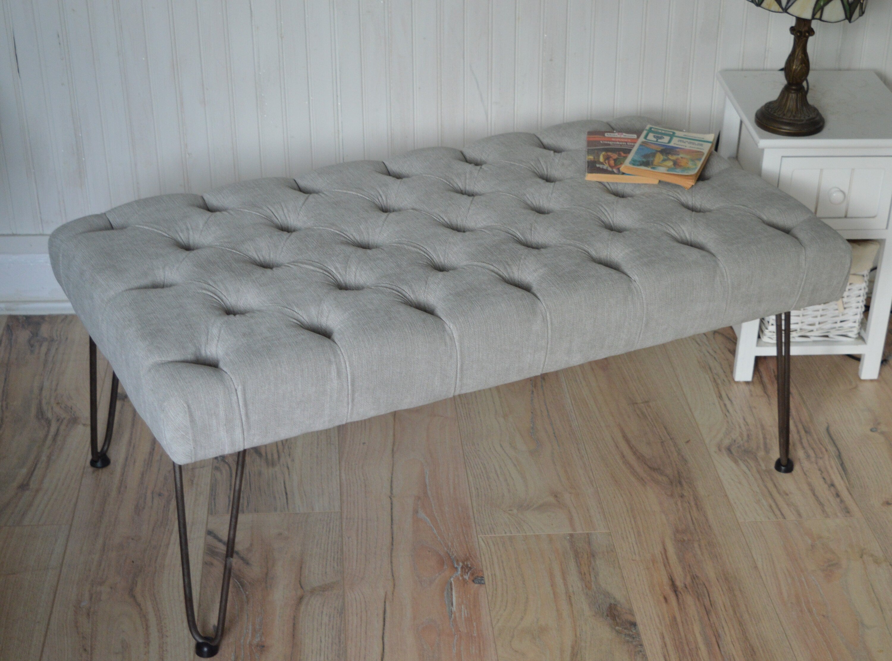 Seating Style Chesterfield Deep Buttoned Footstool in Casino  Silver With Hairpin Legs