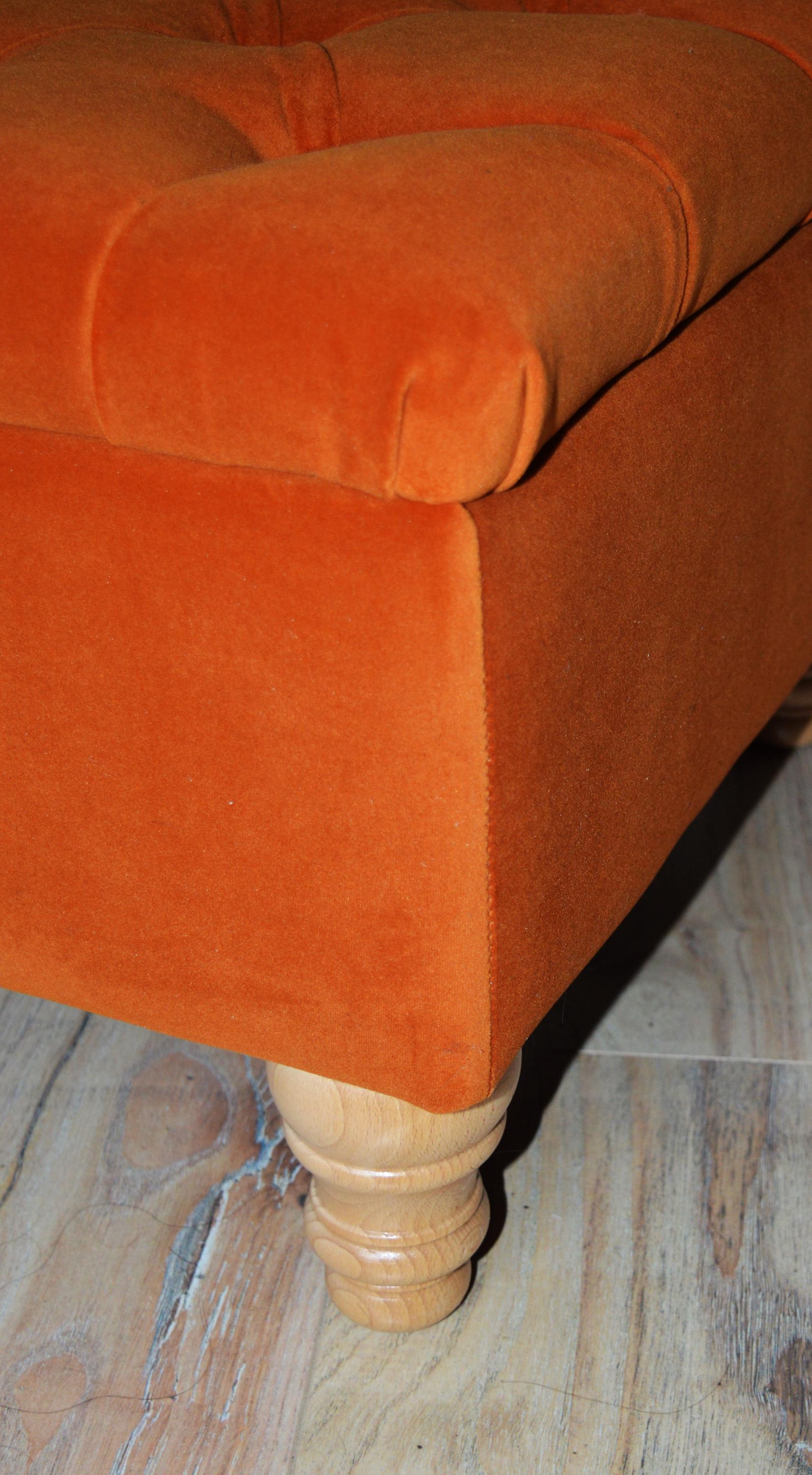 Chesterfield Deep Buttoned Footstool With Storage in Premium Eco Burnt Velvet Fabric With Oak Legs.