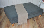 Extra Large Flat Top Footstool With Piping Detail  in Grey Velvet With Oak Turned Hard Wood Legs