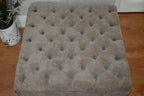 Hand Made Square Design Chesterfield  Deep Buttoned Footstool in Casino Crush Taupe Colour  Fabric With Turned Hard Wood Legs