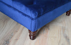 Chesterfield Deep Buttoned Footstool in Navy Blue Velvet With Mahogany Turned Hard Wood Legs