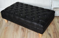 Handmade Antique Black Faux Suede  Chesterfield Footstool  Coffee Table – Footrest – Oak Turned Hardwood Legs
