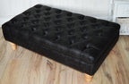 Handmade Antique Black Faux Suede  Chesterfield Footstool  Coffee Table – Footrest – Oak Turned Hardwood Legs