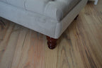 Chesterfield Deep Buttoned Footstool in a Plush Silver Velvet With Mahogany Turned Hard Wood Legs