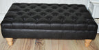 Handmade Antique Black Faux Suede  Chesterfield Footstool  Coffee Table – Footrest – Oak Turned Hardwood Legs