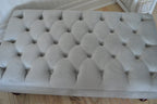 Chesterfield Deep Buttoned Footstool in a Plush Silver Velvet With Mahogany Turned Hard Wood Legs