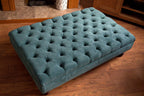 Chesterfield Extra Large Deep Buttoned Footstool in Premium Casino Teal Fabric With Turned Hardwood Legs