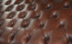 Chesterfield Style Deep Buttoned Footstool in Premium Dark Brown Faux Leather With Turned Hardwood Legs