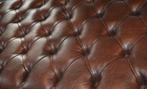 Chesterfield Style Deep Buttoned Footstool in Premium Dark Brown Faux Leather With Turned Hardwood Legs