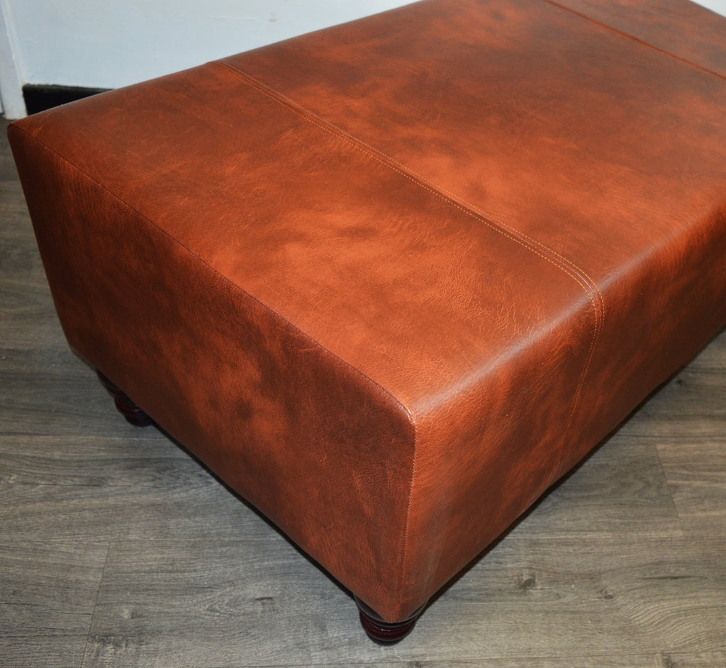 Bench Seating footstool 2str size upholstered in a Premium Chestnut Faux Leather