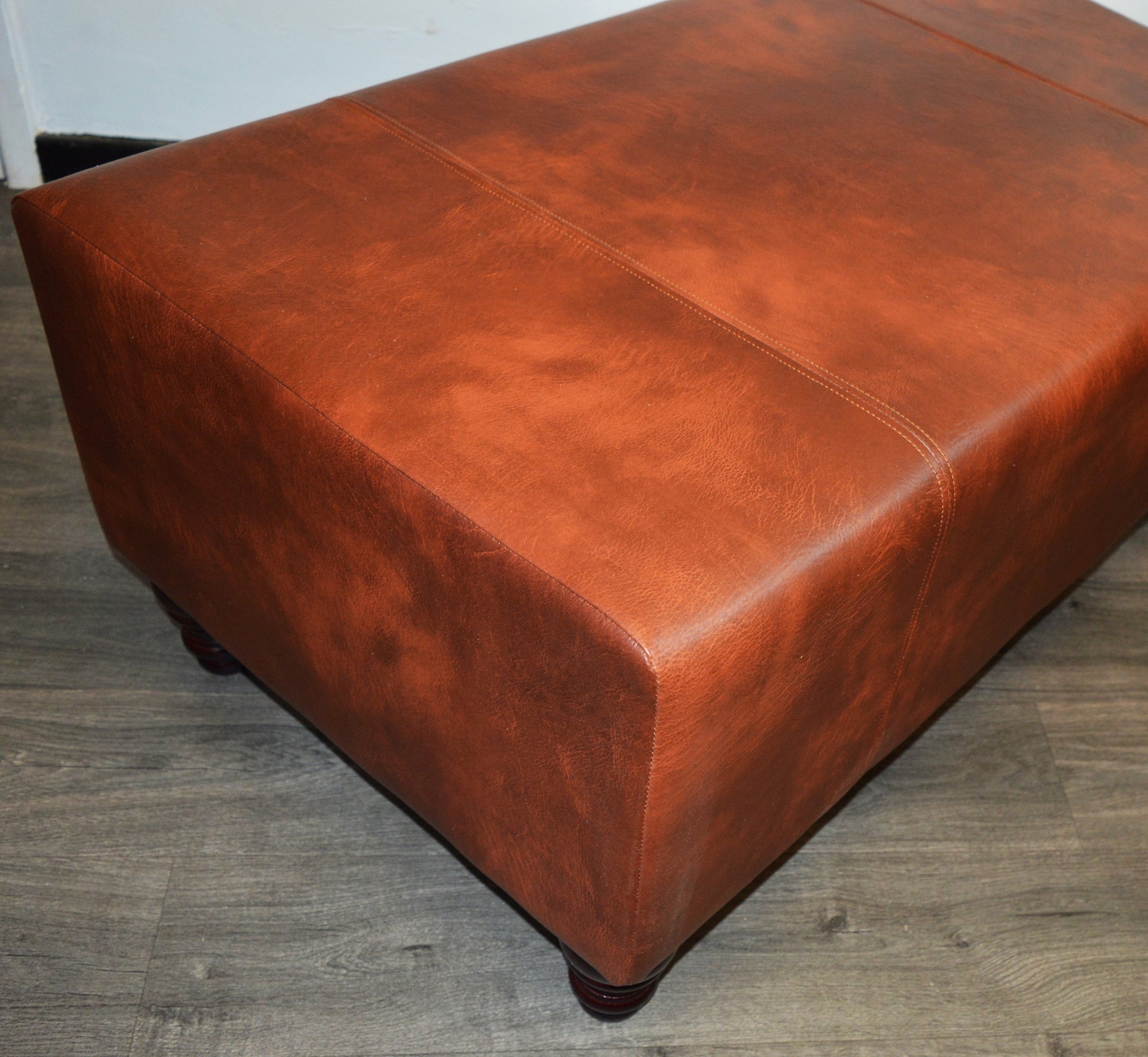 Bench Seating footstool 2str size upholstered in a Premium Chestnut Faux Leather