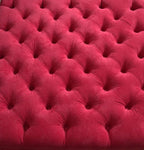 Square Chesterfield Style Deep Buttoned Footstool in Casino Crush Red Fabric With Chrome  Legs