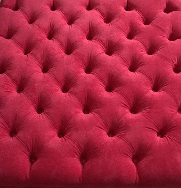 Square Chesterfield Style Deep Buttoned Footstool in Casino Crush Red Fabric With Chrome  Legs