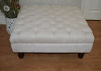 Hand Made Square Design Chesterfield  Deep Buttoned Footstool in Casino Crush Ivory  Colour  Fabric With Turned Hard Wood Legs