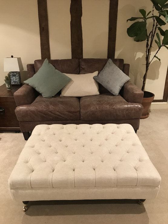 Hand Made Extra Large Square Chesterfield Footstool 100cm x 100cm in Cream Fabric