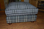 Fixed Soft Cushion Top Square Design Footstool in Gey Tarton Check  With Turned Hard Wood Feet