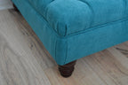 Chesterfield Extra Large Deep Buttoned Footstool in Rachael Teal With Turned Hardwood Legs