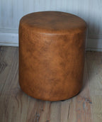 Circular round Drum footstool upholstered in Premium Tan Faux Leather