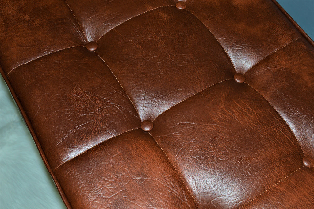 Extra Large 2mtr Bench Seating Style Chesterfield Buttoned Footstool  in Premium Faux Chestnut Leather With metal Legs
