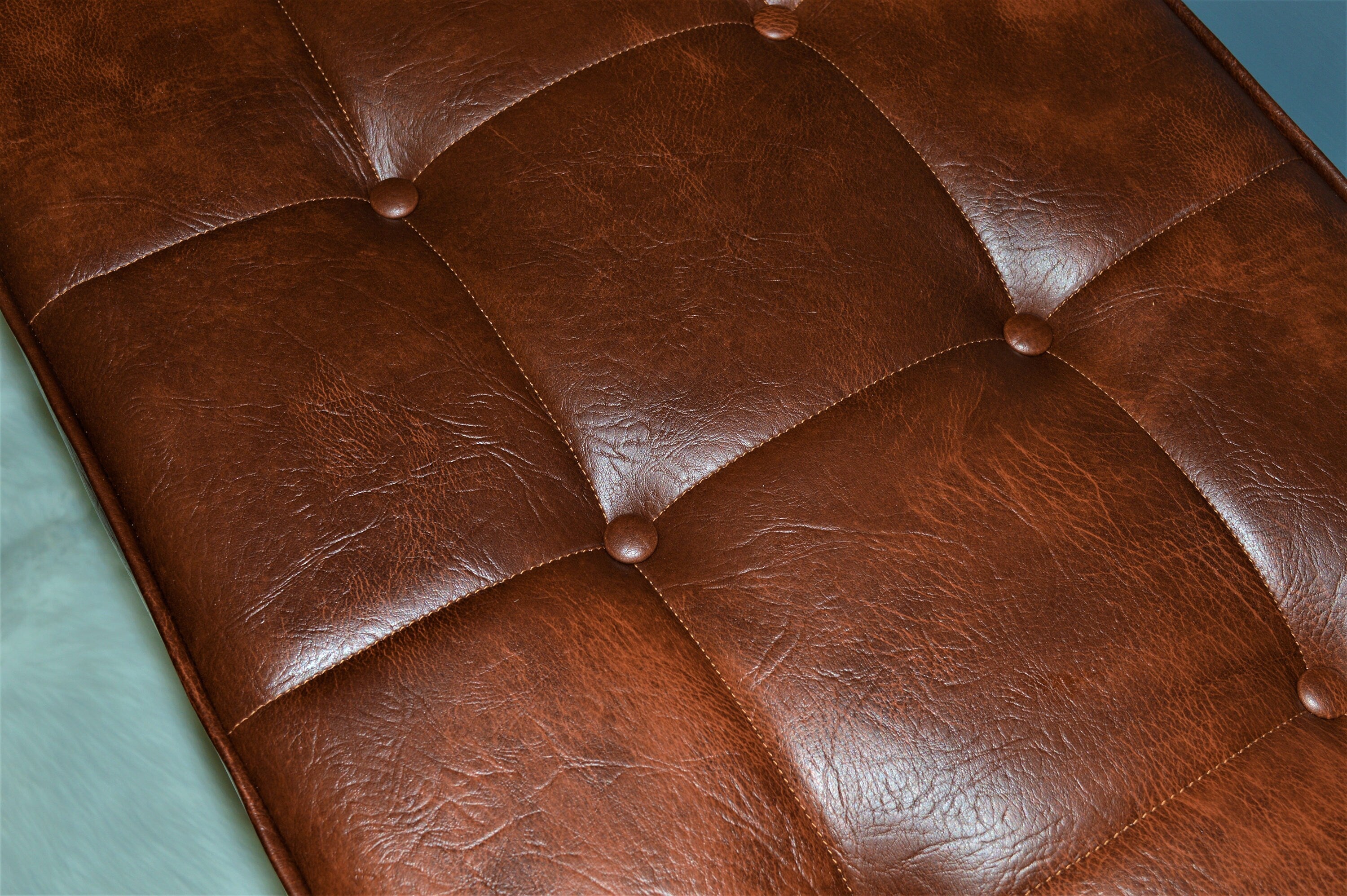 Extra Large 2mtr Bench Seating Style Chesterfield Buttoned Footstool  in Premium Faux Chestnut Leather With metal Legs