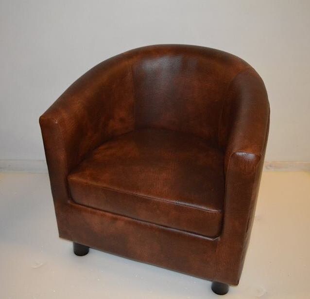 Tub Chair Upholstered In A Premium Chestnut Faux Leather With Mahogany Wood Legs