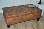Handmade Premium Faux Leather Tan Chesterfield Footstool – Ottoman/Coffee Table/Footrest with Storage - Easy Clean
