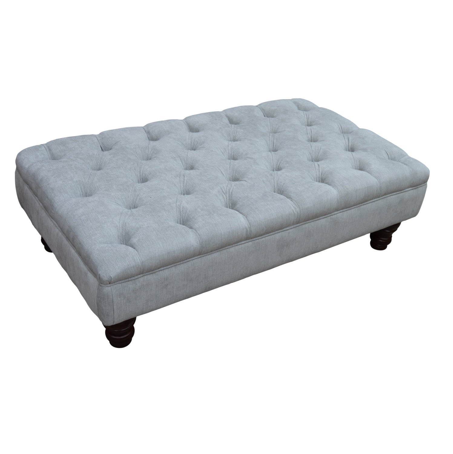 Chesterfield Deep Buttoned Footstool in Casino Crush Silver With Turned Wood Legs