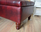 UK Made Chesterfield Deep Buttoned  Footstool With Storage in Premium Wine Faux Leather