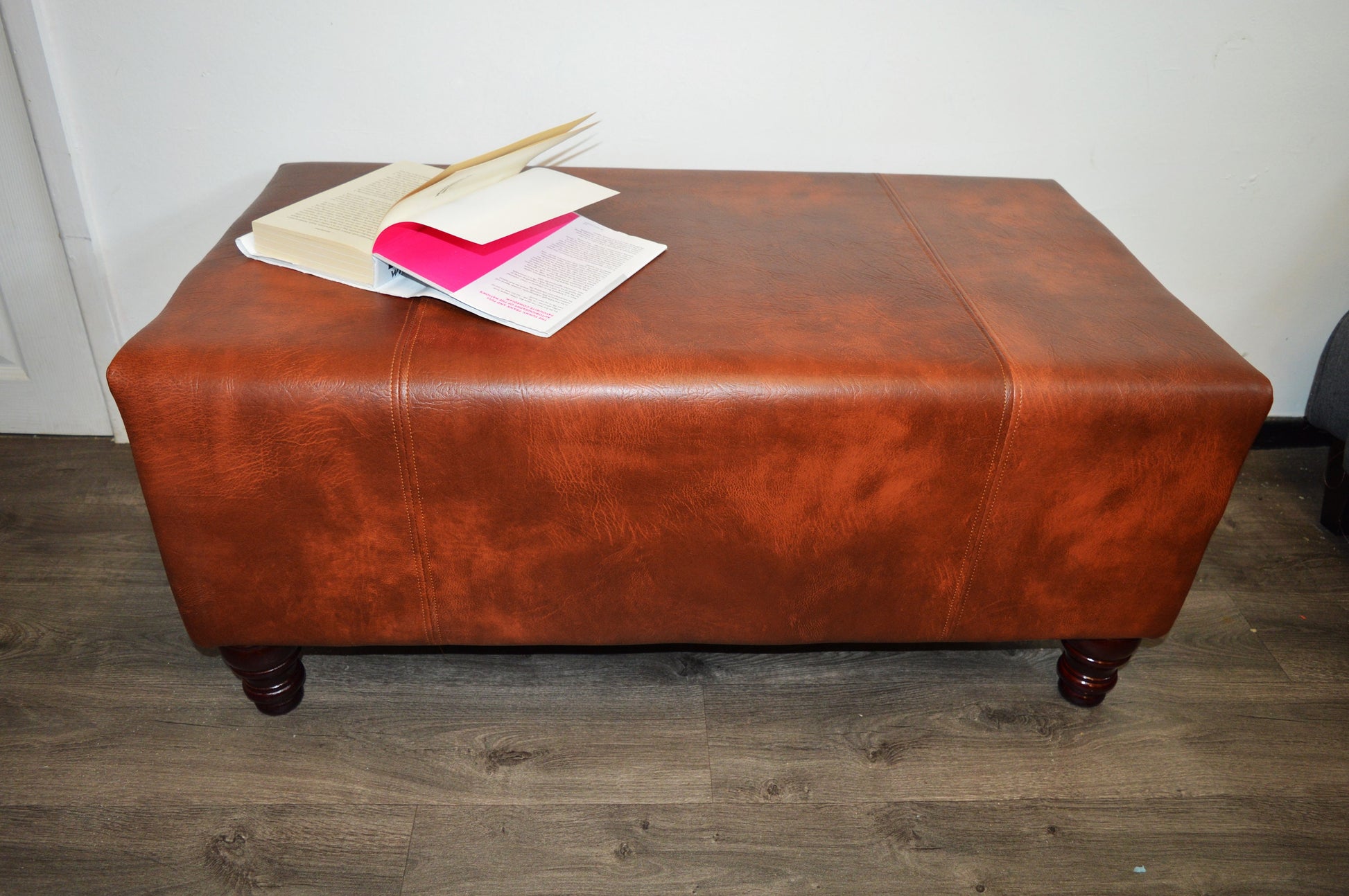 Bench Seating footstool 2str size upholstered in a Premium Chestnut Faux Leather
