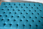 Chesterfield Extra Large Deep Buttoned Footstool in Rachael Teal With Turned Hardwood Legs