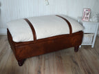 Mayfair Ottoman Footstool With Storage in Ivory Boucle Fabric With Chestnut Faux Leather Base