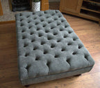 Chesterfield Extra Large Deep Buttoned Footstool in Casino Dark grey With Turned Hardwood Legs