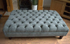 Chesterfield Extra Large Deep Buttoned Footstool in Casino Dark grey With Turned Hardwood Legs
