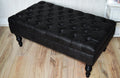 Handmade Antique Black Faux Suede  Chesterfield Footstool  Coffee Table – Footrest – Black Hand Painted Turned Hardwood Legs