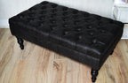 Handmade Antique Black Faux Suede  Chesterfield Footstool  Coffee Table – Footrest – Black Hand Painted Turned Hardwood Legs
