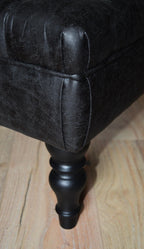 Handmade Antique Black Faux Suede  Chesterfield Footstool  Coffee Table – Footrest – Black Hand Painted Turned Hardwood Legs
