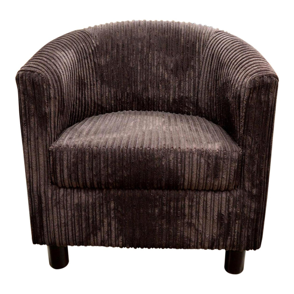 Tub Chair Upholstered in a Luxurious Brown Jumbo Cord Fabric With Mahogany Wood Legs