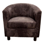 Tub Chair Upholstered in a Luxurious Brown Jumbo Cord Fabric With Mahogany Wood Legs