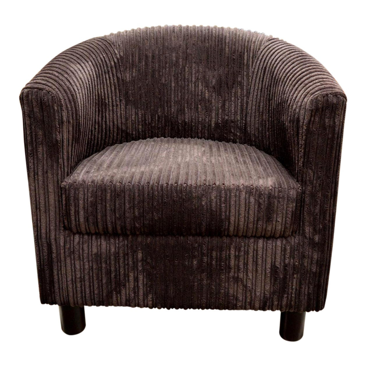 Tub Chair Upholstered in a Luxurious Brown Jumbo Cord Fabric With Mahogany Wood Legs