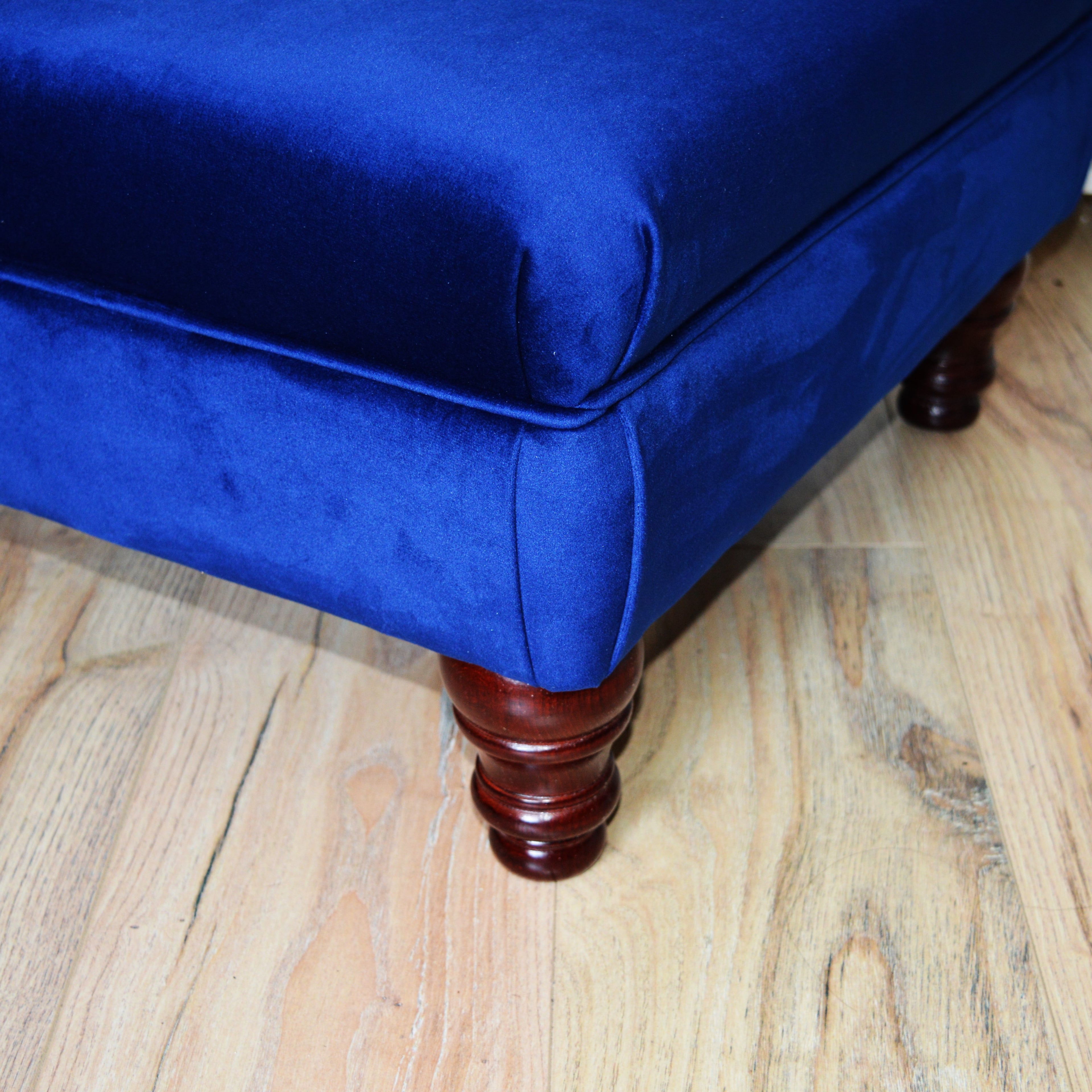 Flat Top Large Footstool in Dark Blue Velvet